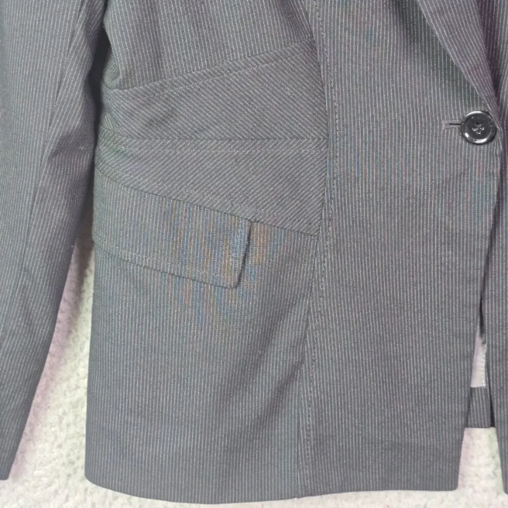Tahari ASL Blazer Black Gray Pinstripe 12P Structured Career Petite